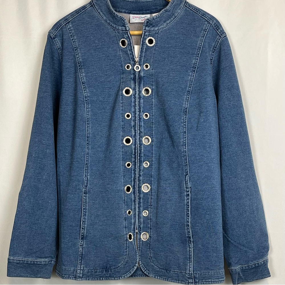 DreamJeannes Quacker Factory Blue Jean Jacket with Rhinestone Eyelet Accents